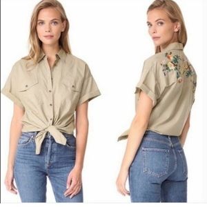 Madewell Women's Safari Button Down Tie Front Embroidered Top. Size S
